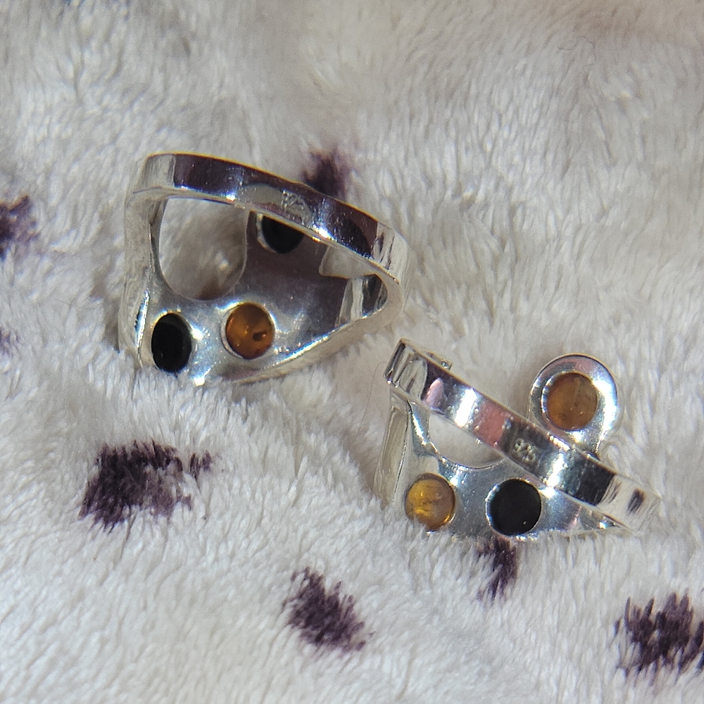 Natural Amber Sterling Silver Stackable Puzzle La… - image 4